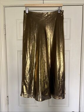 J. Crew Metallic Gold Midi A-Line Skirt
